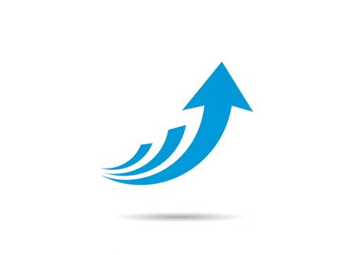 A stylized blue arrow pointing upwards, accompanied by three curved lines trailing behind it. The background is a clean white, emphasizing the arrow's design.