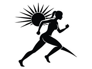 Vector art of silhouette of a woman running with sun