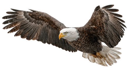 Fototapeta premium Bald eagle in flight against black background (2)
