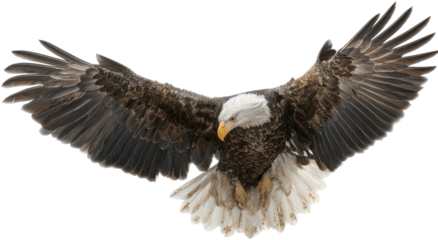 Bald eagle in flight. Powerful wings outstretched