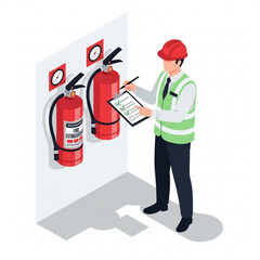 Fire Extinguisher Safety Inspection Isometric Vector Illustration
