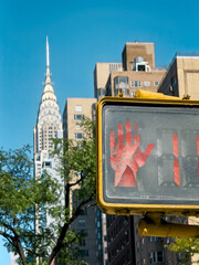 New York city detail with traffic light and skyscrapers