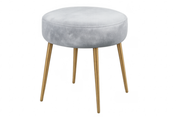 Round velvet stool with golden metal legs