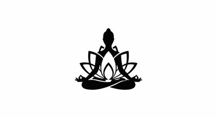 Serene silhouette of a person meditating in a lotus pose with blooming floral accents.