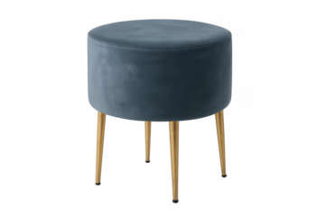 Blue velvet round ottoman with golden legs