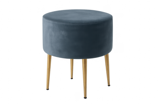 Blue velvet round ottoman with golden legs