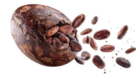 Cocoa pods bursting with beans