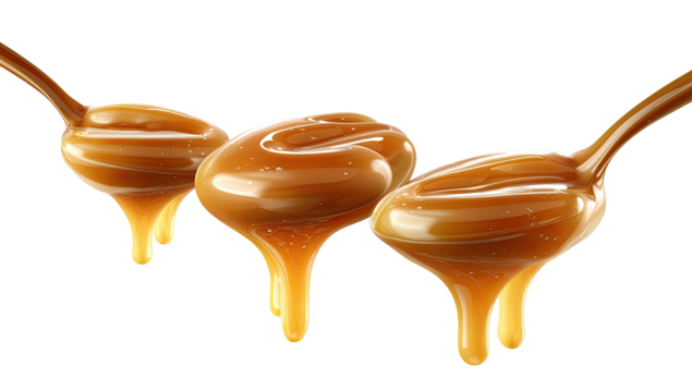 Caramel dripping from spoons