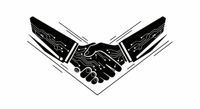 Digital handshake symbolizing a technological partnership and agreement