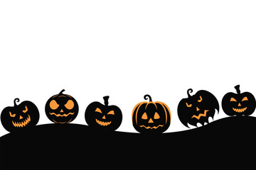 Halloween pumpkin seamless banner. Spooky squash lanterns silhouettes, scary jack-o-lanterns halloween flat vector background illustration. Halloween holiday  poster , Background of halloween pumpkins
