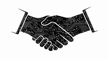 Digital handshake symbolizes partnership and technological agreement
