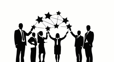 Diverse team connecting stars, symbolizing collaboration and shared success