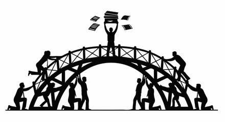 Teamwork builds a bridge for success, carrying knowledge and achievement forward.