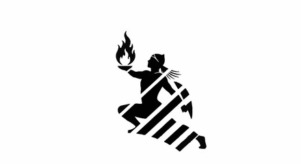 Silhouette of a person holding a torch aloft, symbolizing enlightenment and progress.