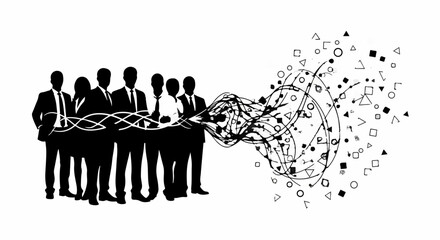 Diverse team collaborating and generating innovative ideas in a modern abstract design