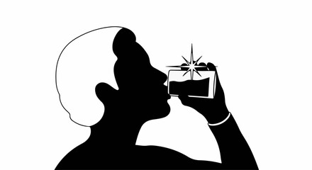 Silhouette of a person enjoying a refreshing drink with a sparkle