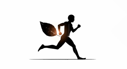 Runner with a leaf as a wing, symbolizing eco-friendly movement and nature.