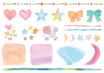 Watercolor Elements Set | Hearts, Stars, Ribbons & Hand-painted Decorations