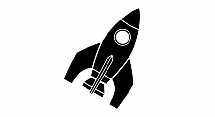 Sleek black rocket launching upwards against a white background, symbolizing innovation and exploration.