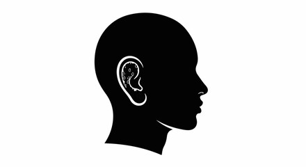 Silhouette profile of a person's head with a visible ear, symbolizing hearing and listening.