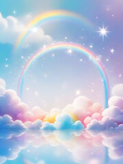 Colorful Rainbow and Fluffy Clouds Background - Dreamy Pastel Sky Art