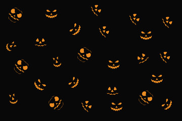 Halloween pumpkin seamless banner. Spooky squash lanterns silhouettes, scary jack-o-lanterns halloween flat vector background illustration. Halloween holiday  poster , Background of halloween pumpkins