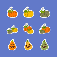 Collection of Hand-Drawn Halloween Pumpkin Stickers and Jack-o'-Lanterns