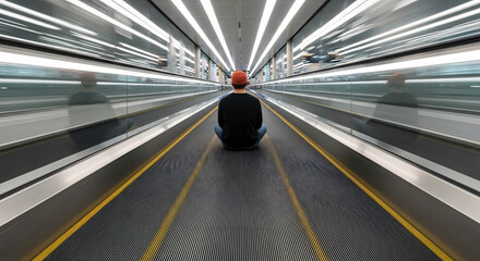 Airport Travelator: Solitary Figure in Motion Blur