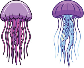 Cartoon Jellyfish Vector Illustration with Purple, Pink, and Blue Colors