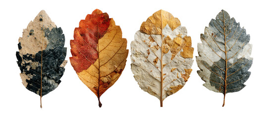 Obraz premium Four Isolated Autumn Leaves in Various Natural Colors and Textures