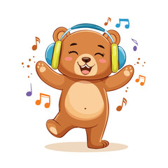 Fototapeta premium Joyful bear listens dances to music