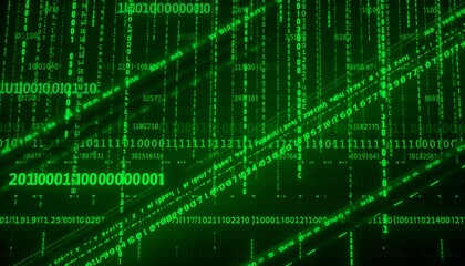 Digital Rain code falling in the Matrix style, a captivating visual representing digital data processing