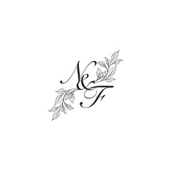 caligraphic style monogram luxury black logo design NF wedding initial concept alphabet letter