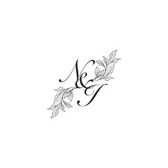 caligraphic style monogram luxury black logo design NI wedding initial concept alphabet letter
