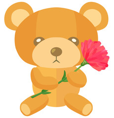 カーネーションを持ったクマのぬいぐるみのイラスト ベクター素材