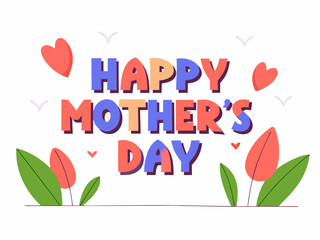 happy mothers day card with tulips, alphabet, design, sign, word, text, letters, business, vector, celebration, party, year, colorful, happy, 