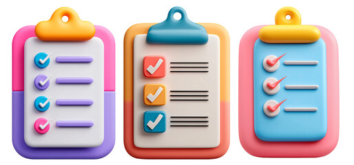 Colorful 3d Clipboard Checklist Icons for Task Management and Organization
