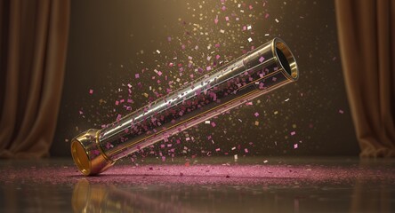 Confetti Popper Exploding with Glitter and Streamers, Celebration Scene