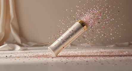 Confetti Explosion From Party Popper Cylinder, Celebration Concept