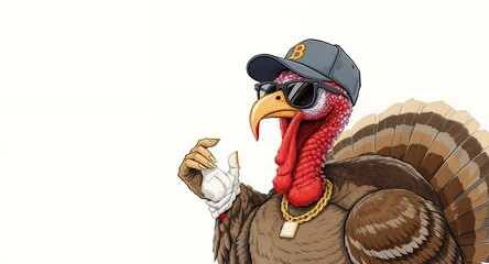 Cool Turkey Wearing Sunglasses, Cap, and Gold Chain
