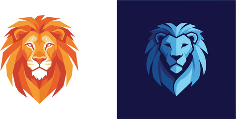 Stylized Polygonal Lion Head Icons, Modern Geometric Vector Art