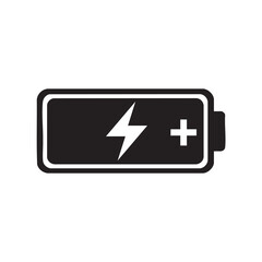 Black Battery Icon with Lightning Bolt and Plus Symbol