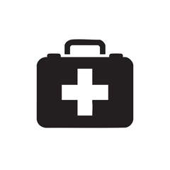 Black Silhouette of a First Aid Kit with a White Cross Symbol