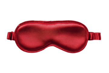 Red silk eye mask on black background (1)