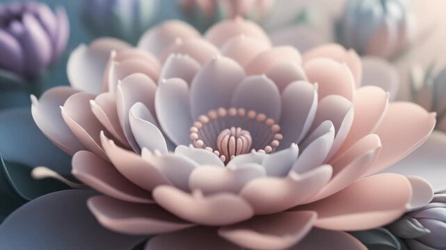 Seamlessly looping abstract floral pattern gently blooming and fading with soft pastel color transitions transitions, calm, organic