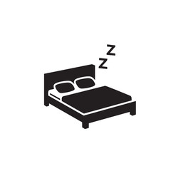 Simple Black Icon of a Bed with Two Pillows and Zzz