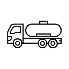 Line drawing shows the side view of a fuel truck on white background