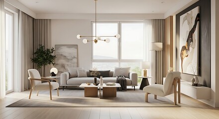 Fototapeta premium Luxurious Living Room Design Modern Interior Decor with Elegant Furniture and Ambiance