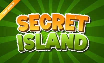 Secret island editable text effect, bold 3d cartoon font, adventure game title design