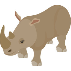 A Stylized Rhinoceros Standing on a Transparent Background with a Taupe and Gray Color Palette